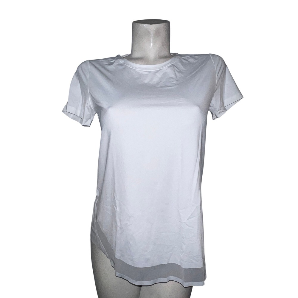 Athleta Womens White Short Sleeve Mesh Hem Performance Workout Top Size S - Picture 1 of 7